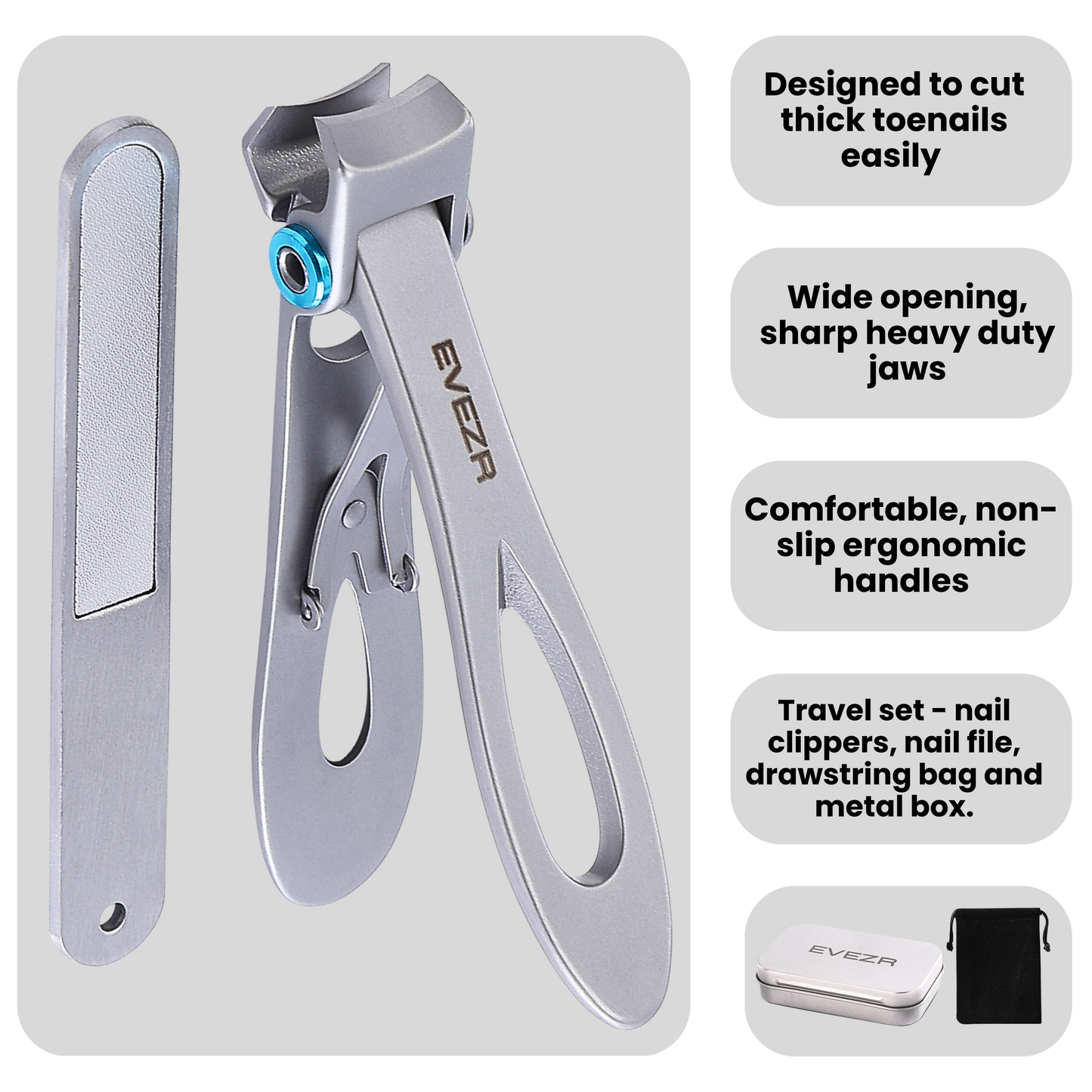 Evezr Wide Jaw Nail Clippers - Silver