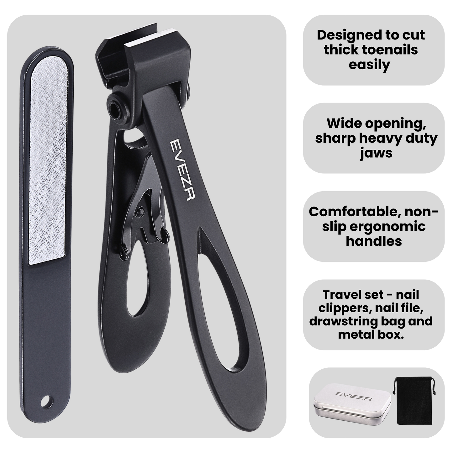 Evezr Straight Edge Wide Jaw Nail Clipper - Black