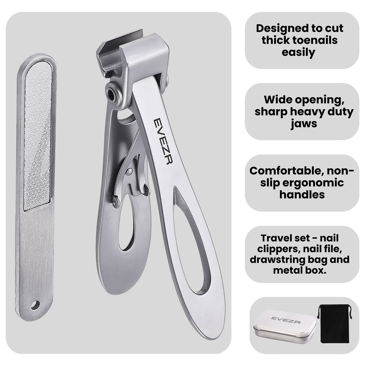 Evezr Straight Edge Wide Jaw Nail Clippers - Silver