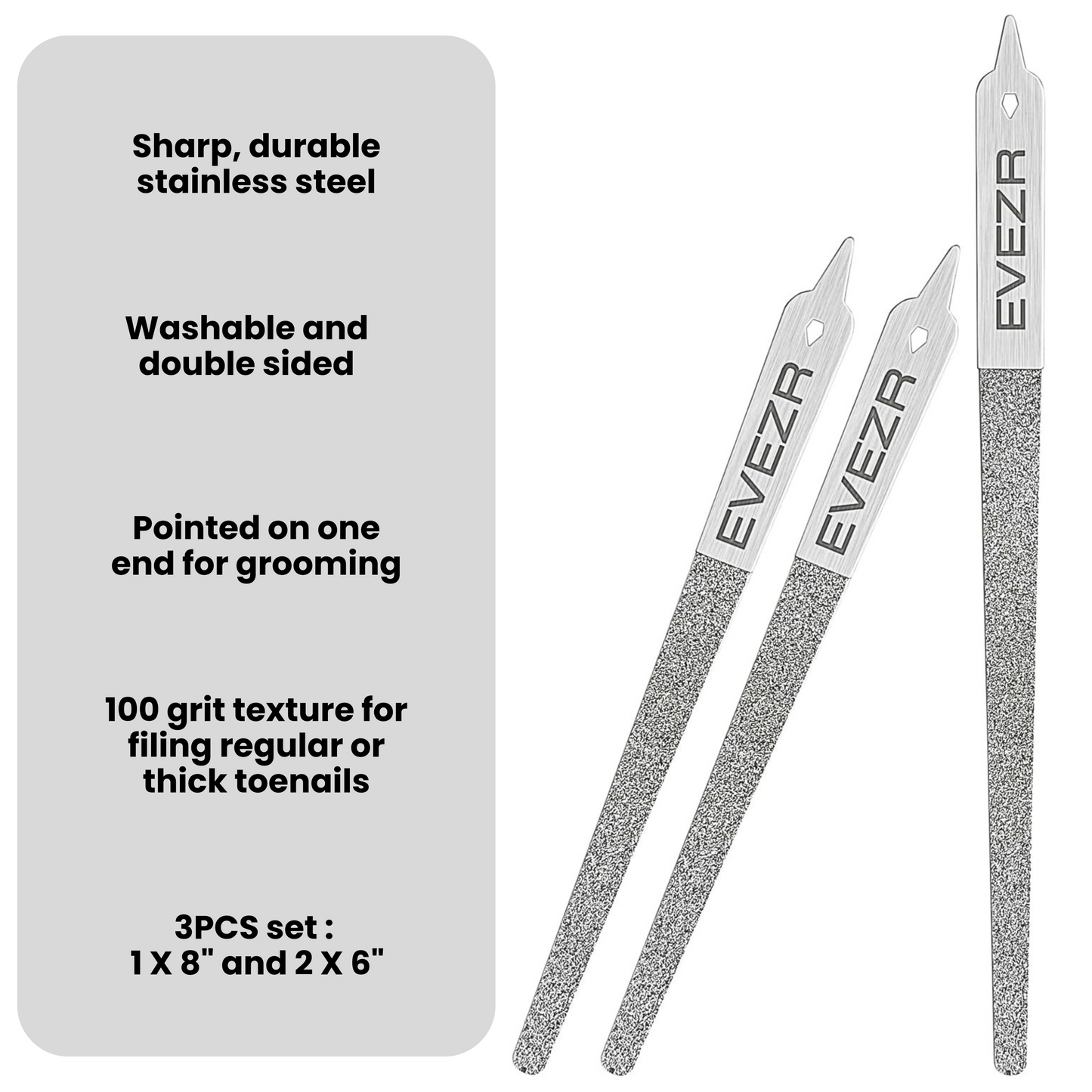 Evezr 3PCS Diamond Sharp 100 Grit Nail File Set