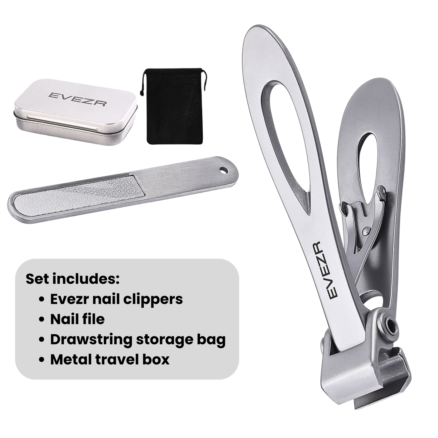 Evezr Straight Edge Wide Jaw Nail Clippers - Silver