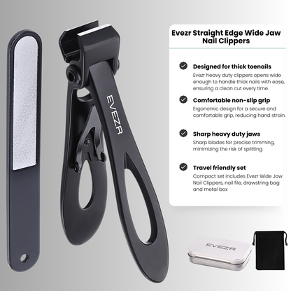 Evezr Straight Edge Wide Jaw Nail Clipper - Black