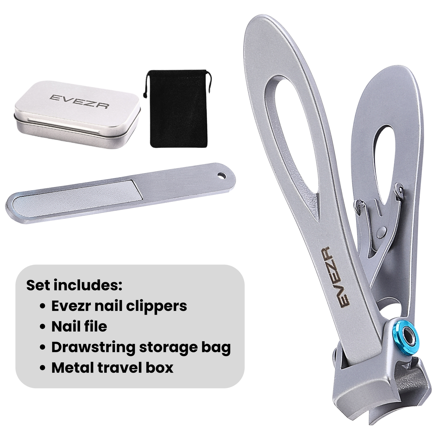 Evezr Wide Jaw Nail Clippers - Silver